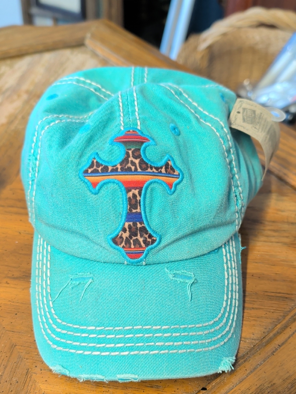 Nwt Kbethos  Women's Turquoise Cross Embroidered Baseball Cap,